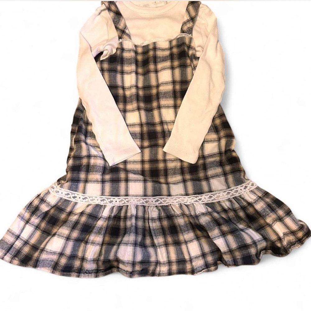 Zara cotton Plaid Dress with Lace Trim